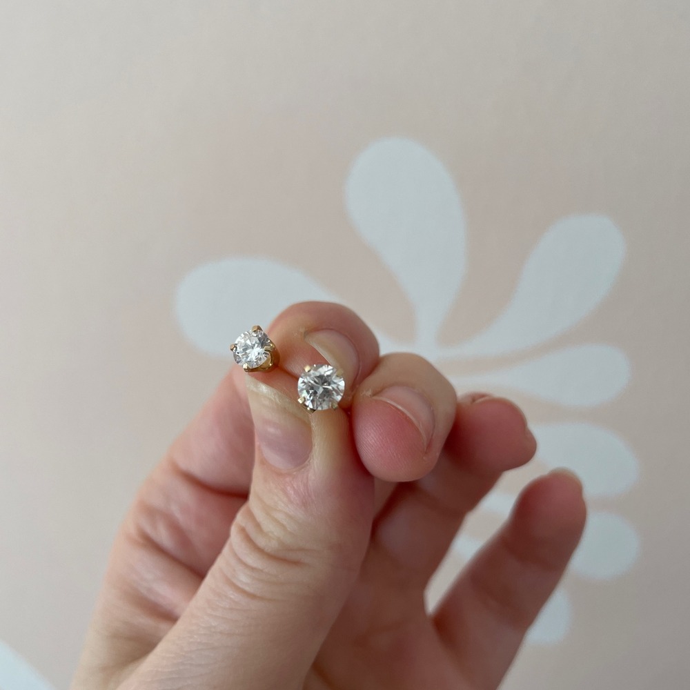 Classic Round Cubic Zirconia Gold Tone 4-Prong Solitaire Stud Earrings